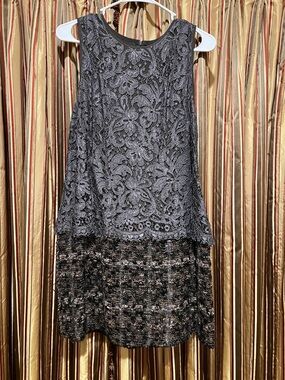 Dolce & Gabbana Black Lace & Metallic Tweed Mini Dress